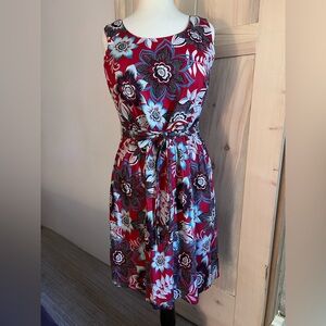Talbots Red and Blue Floral Midi Dress